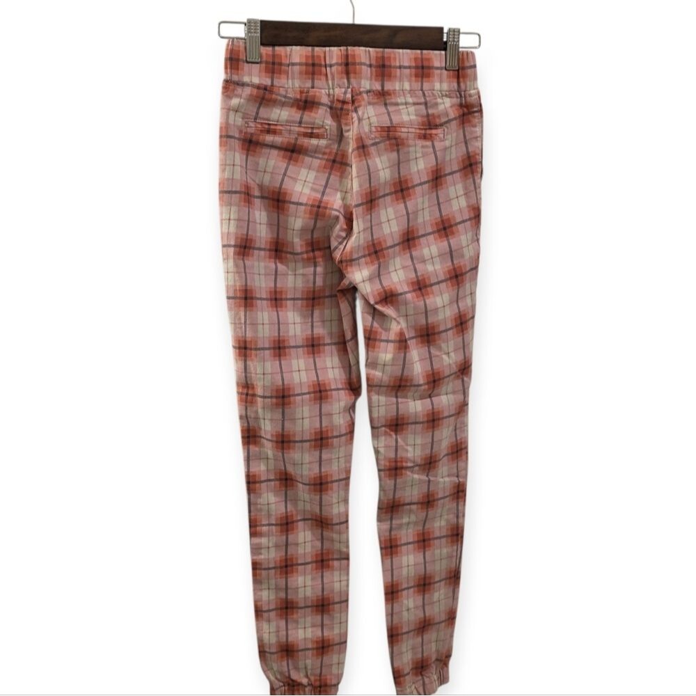 VIP Pink Plaid Denim Joggers Size 1/2 | Elastic Waist Drawstring Pants - Picture 4 of 4